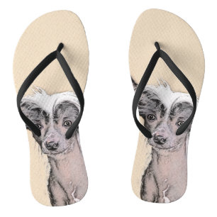 Chinese Crested Hairless Painting Original Dog Art Flip Flops