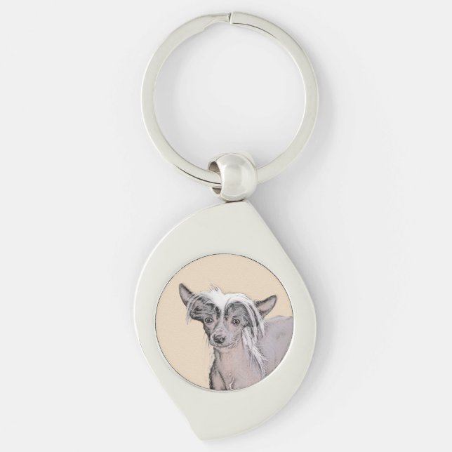 Chinese Crested Hairless Painting Original Dog Art Keychain (Front)