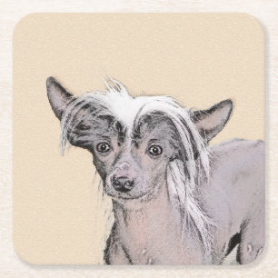 Chinese Crested Hairless Painting Original Dog Art Square Paper Coaster