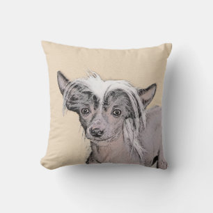 Chinese Crested Hairless Painting Original Dog Art Throw Pillow