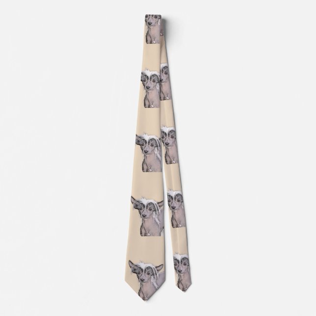 Chinese Crested Hairless Painting Original Dog Art Tie (Front)