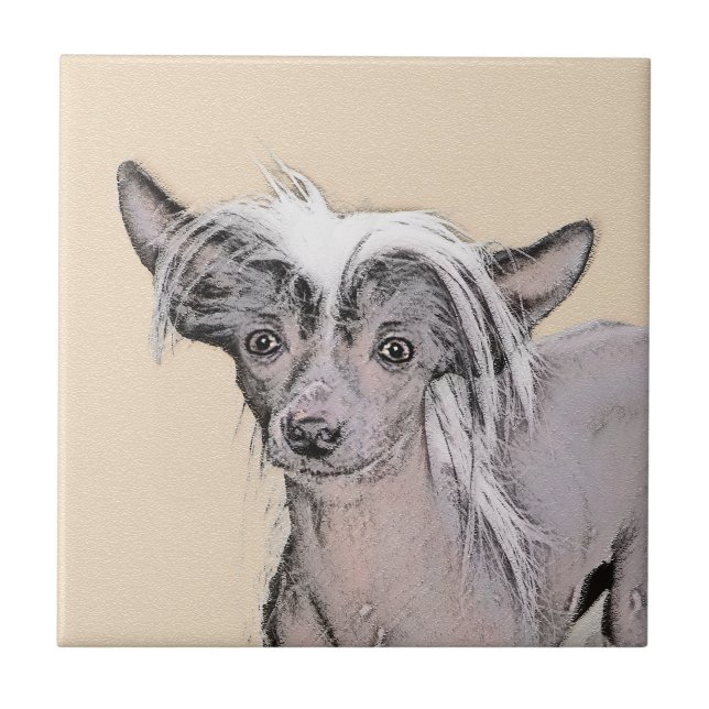 Chinese Crested Hairless Painting Original Dog Art Tile (Front)
