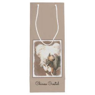 Chinese Crested Hairless Painting Original Dog Art Wine Gift Bag