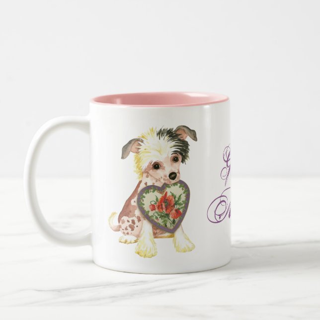 Chinese Crested Heart Mom Two-Tone Coffee Mug (Left)
