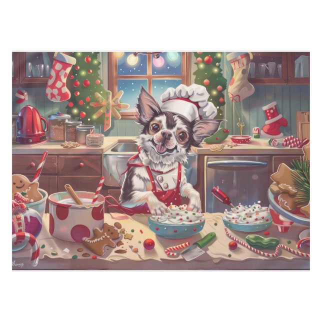 Chinese Crested Holiday Baking: Festive Christmas Tablecloth (Front (Horizontal))