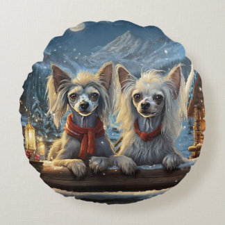Chinese Crested Holiday Design By Rich AMeN Gill Round Pillow