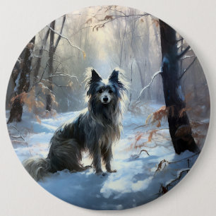 Chinese Crested Let It Snow Christmas 6 Inch Round Button