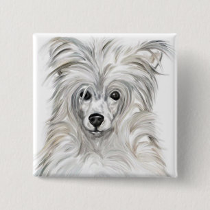 Chinese Crested Powder Puff 2 Inch Square Button