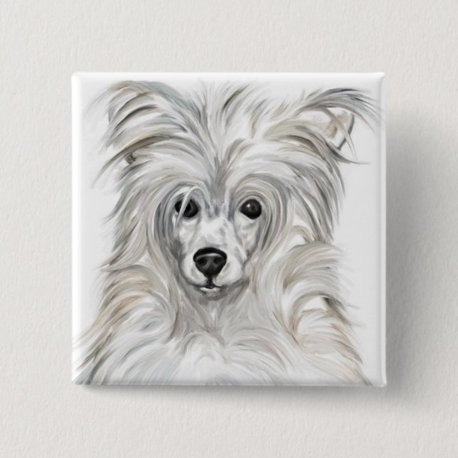 Chinese Crested Powder Puff 2 Inch Square Button (Front)