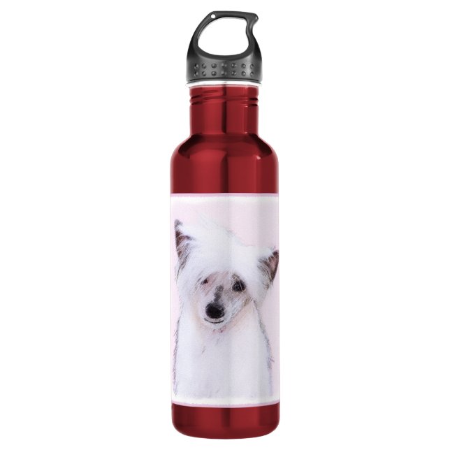 Chinese Crested Powderpuff Painting - Dog Art 710 Ml Water Bottle (Front)