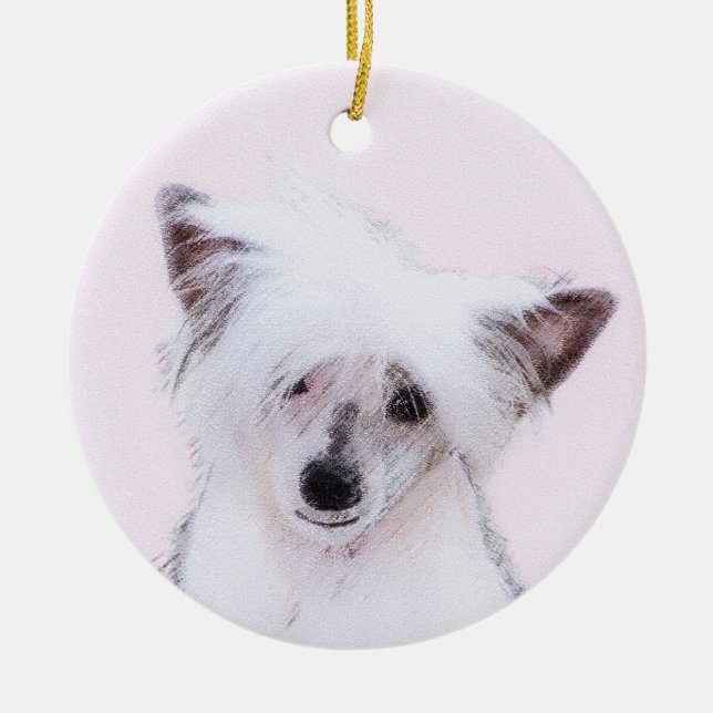 Chinese Crested Powderpuff Painting - Dog Art Ceramic Ornament (Front)