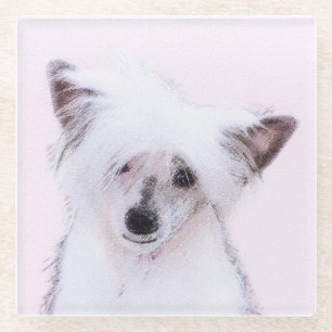 Chinese Crested Powderpuff Painting - Dog Art Glass Coaster