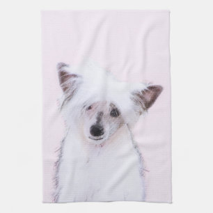 Chinese Crested Powderpuff Painting - Dog Art Kitchen Towel