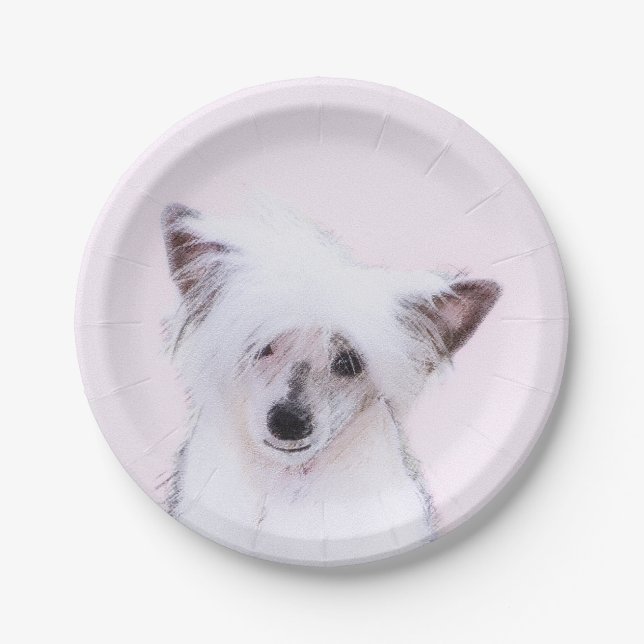 Chinese Crested Powderpuff Painting - Dog Art Paper Plate (Front)