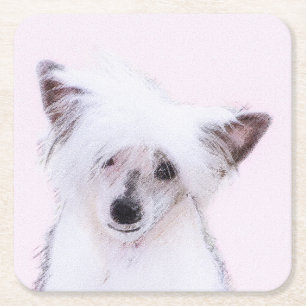 Chinese Crested Powderpuff Painting - Dog Art Square Paper Coaster