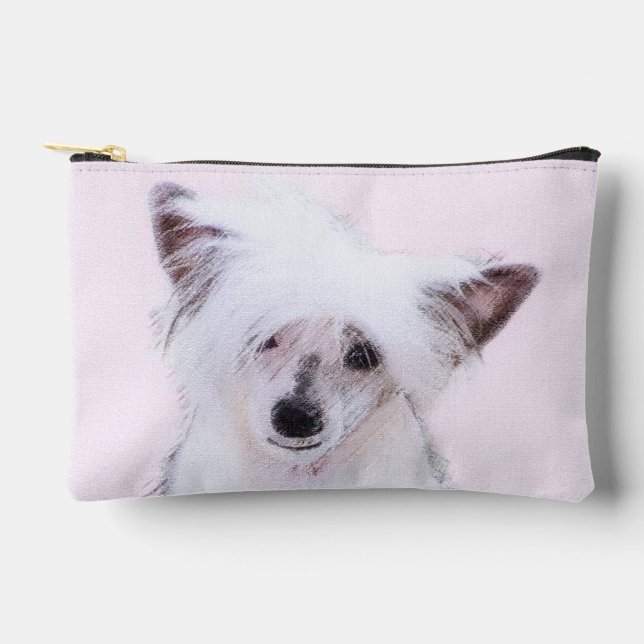 Chinese Crested Powderpuff White Painting Dog Art Accessory Pouch (Front)