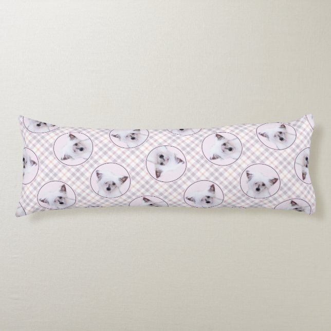 Chinese Crested Powderpuff White Painting Dog Art Body Pillow (Front)