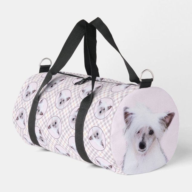Chinese Crested Powderpuff White Painting Dog Art Duffle Bag (Left Corner)