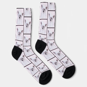 Chinese Crested Powderpuff White Painting Dog Art Socks