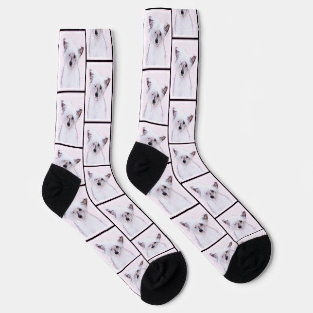 Chinese Crested Powderpuff White Painting Dog Art Socks (Right)