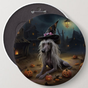 Chinese Crested Pumpkins Halloween Scary 6 Inch Round Button