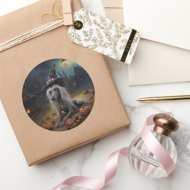 Chinese Crested Pumpkins Halloween Scary  Classic Round Sticker (Gifting)