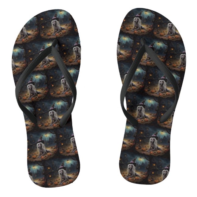 Chinese Crested Pumpkins Halloween Scary  Flip Flops (Footbed)
