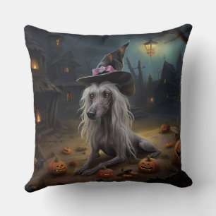 Chinese Crested Pumpkins Halloween Scary  Throw Pillow