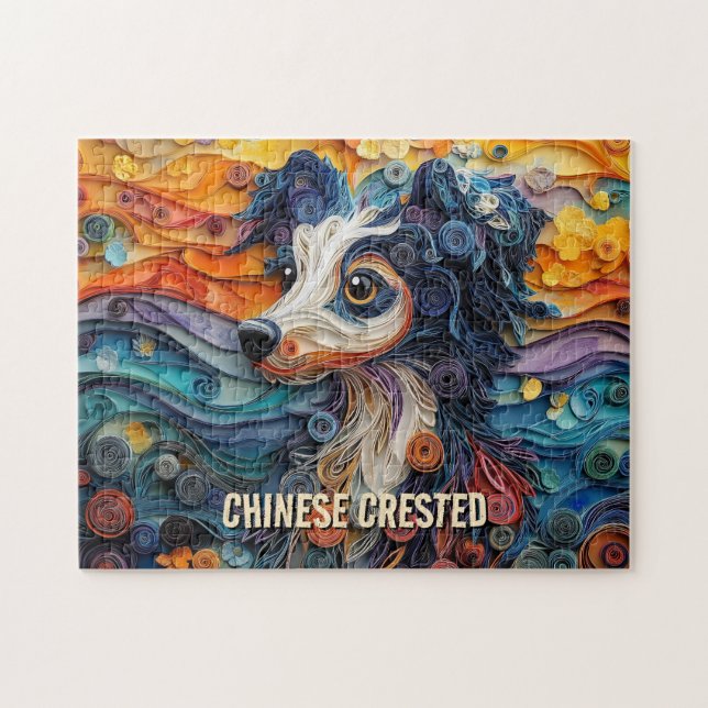 Chinese Crested Quilling Art Dog Portrait Jigsaw Puzzle (Horizontal)