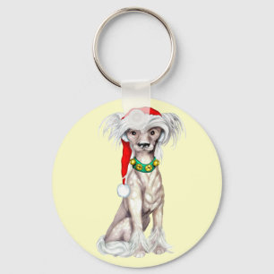 Chinese Crested Santa Keychain