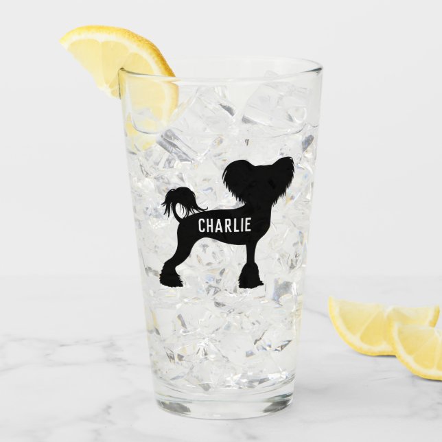 Chinese Crested Silhouette Crestie Dog Custom Glass (Front Ice)
