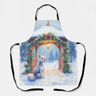 Chinese Crested Snowy Gazebo Christmas Art Apron