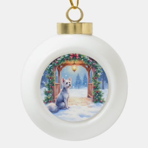 Chinese Crested Snowy Gazebo Christmas Art Ceramic Ball Christmas Ornament