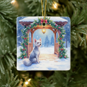 Chinese Crested Snowy Gazebo Christmas Art Ceramic Ornament