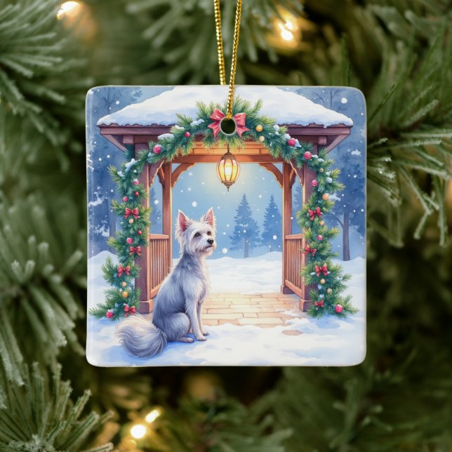 Chinese Crested Snowy Gazebo Christmas Art Ceramic Ornament (Tree)