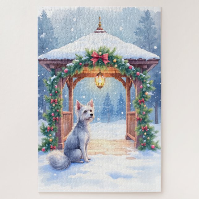 Chinese Crested Snowy Gazebo Christmas Art Jigsaw Puzzle (Vertical)