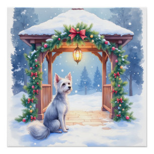 Chinese Crested Snowy Gazebo Christmas Art Poster