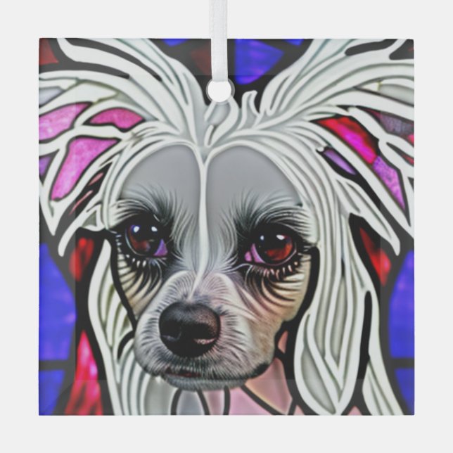 Chinese Crested "Stained Glass"  Glass Ornament (Front)