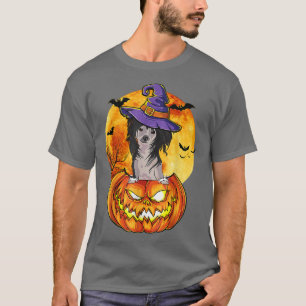 Chinese Crested Witch Pumpkin Halloween Dog Lover  T-Shirt