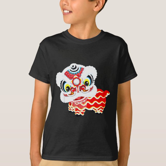 Chinese Cute Traditional Dancing Lion Art Happy Ne T-Shirt (Front)