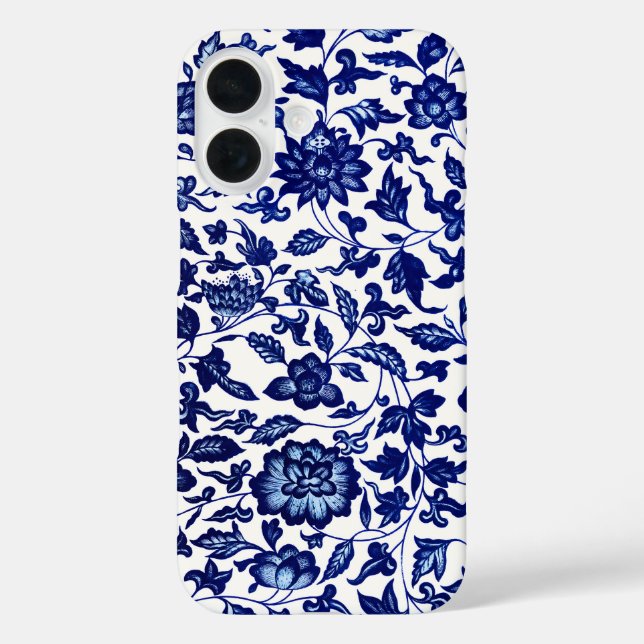 Chinese Dark navy blue floral pattern on white Case-Mate iPhone Case (Back)