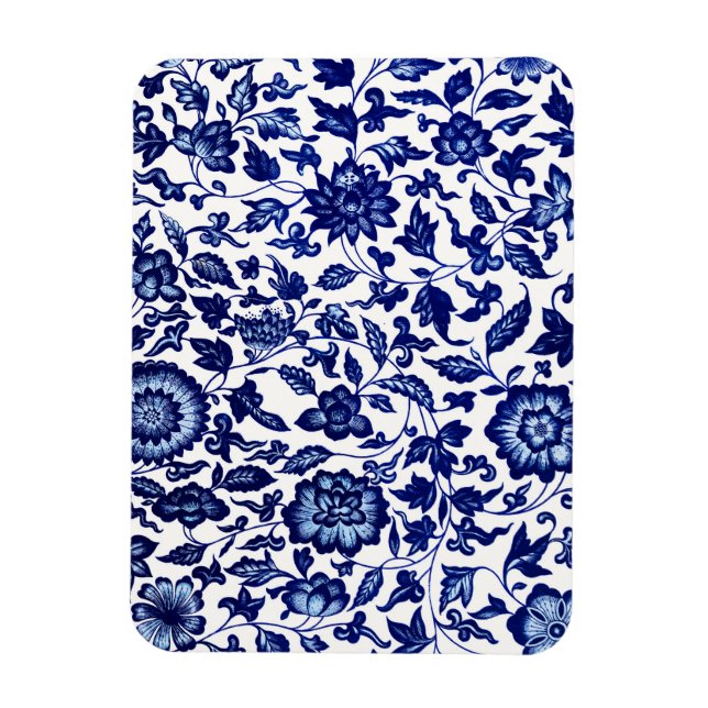 Chinese Dark navy blue floral pattern on white Magnet (Vertical)