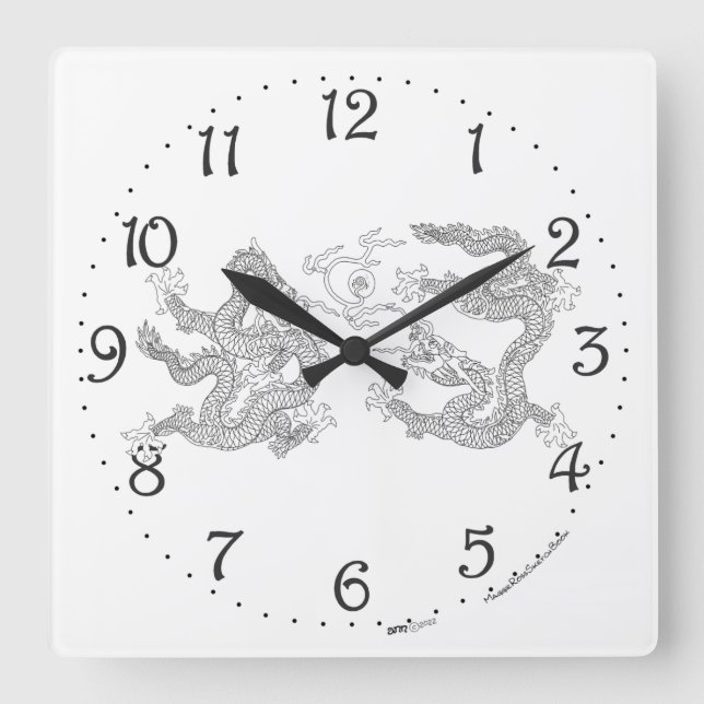 Chinese Double Dragon Square Wall Clock (Front)