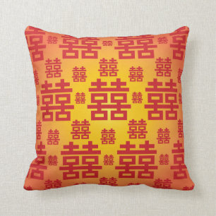 Chinese Double Happiness Good Fortune Wedding Throw Pillow