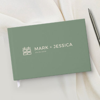Chinese Double Happiness Green Wedding Guest Book
