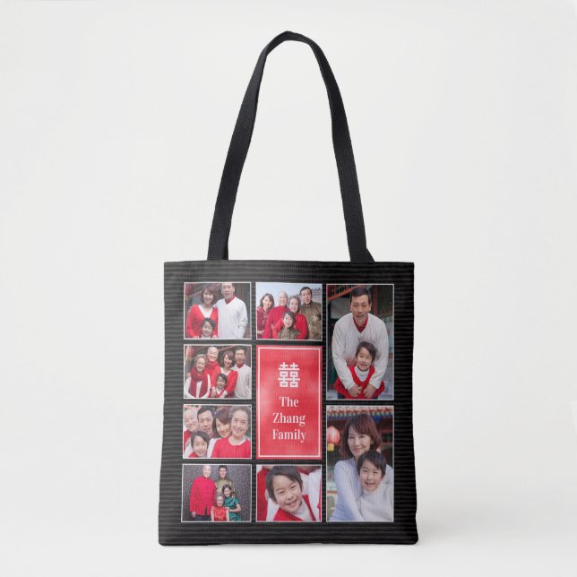 Chinese Double Happiness Instagram Photo Collage Tote Bag (Front)