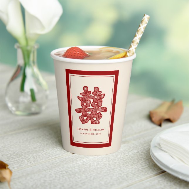 Chinese Double Happiness Wedding Floral Paper Cut Paper Cups (Insitu)