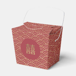 Chinese Double Happiness Wedding Gold Dark Red Favor Box