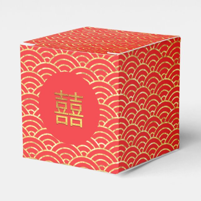 Chinese Double Happiness Wedding Money Gold Red Favor Box (Front Side)