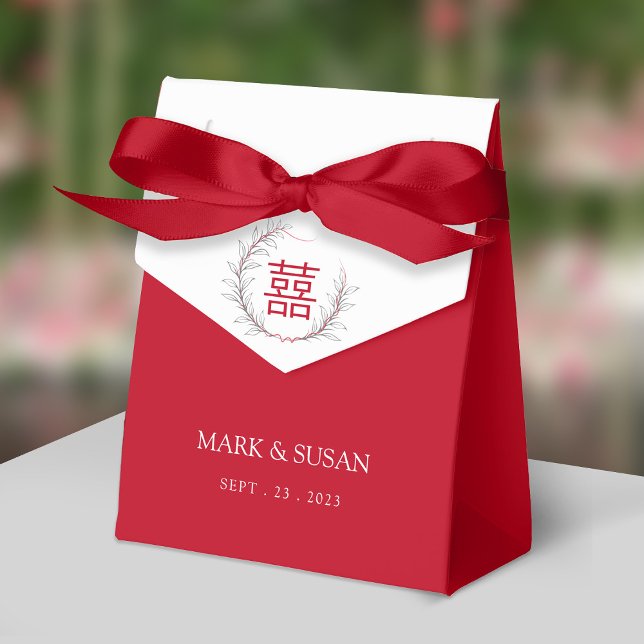 Chinese Double Happiness Wedding Thank You Favor Box (Red Ribbon is not included)